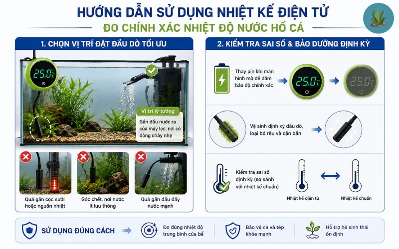 Cách sử dụng nhiệt kế điện tử đo chính xác nhiệt độ nước hồ cá