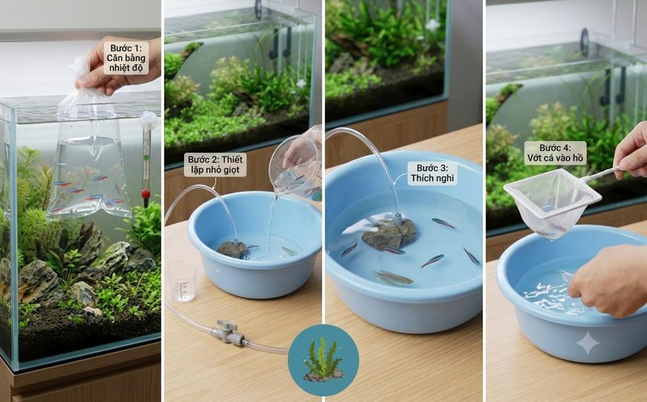 thả cá mới mua vào hồ